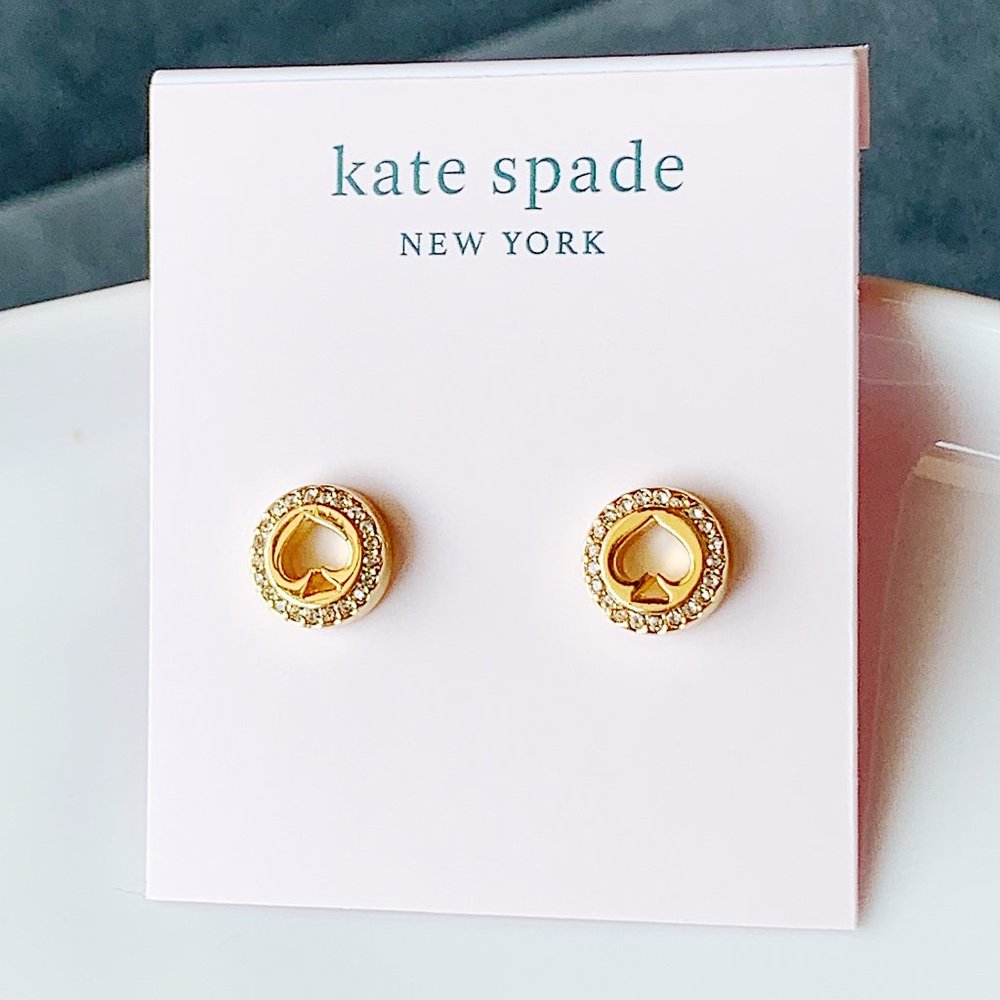 Kate Spade gold logo crystal earrings